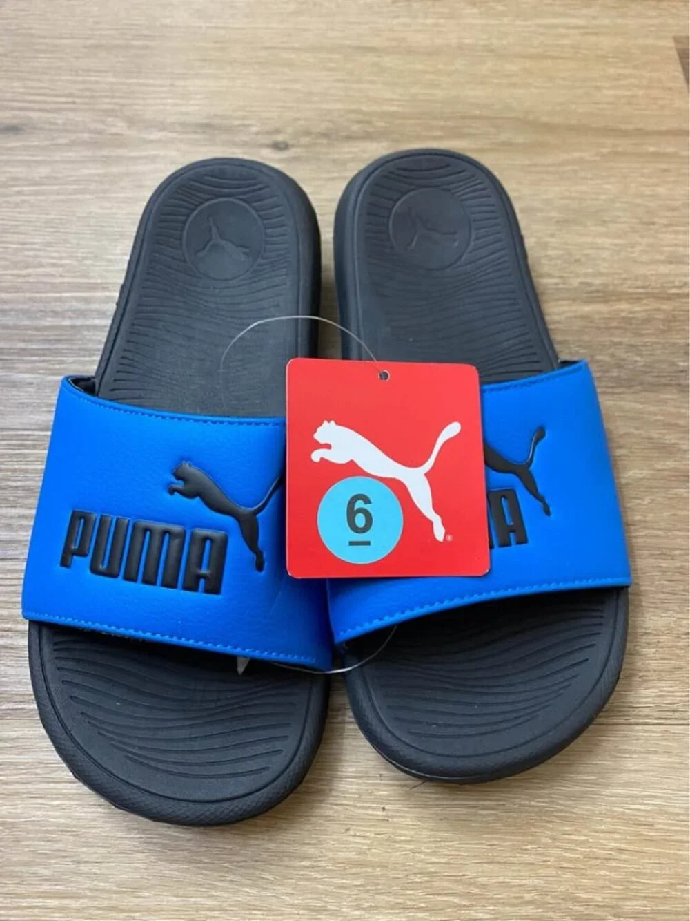 Puma Cool Cat Pool Slides Unisex Black & Blue Size 6 Sporty Casual Comfort
